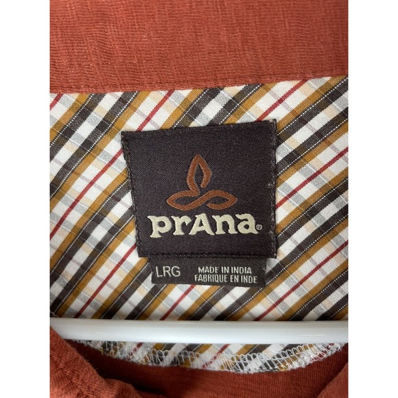 Prana Mens Large Short Sleeve Shirt Button Down Burnt Red - Picture 2 of 4